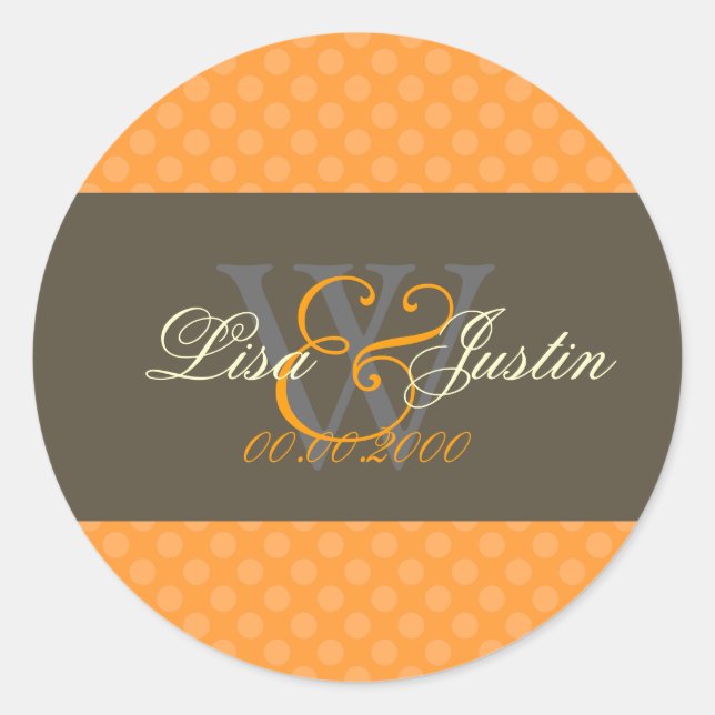 Mandarin Orange Polka Dots Monogramm/DIY Farbe Runder Aufkleber (Vorderseite)