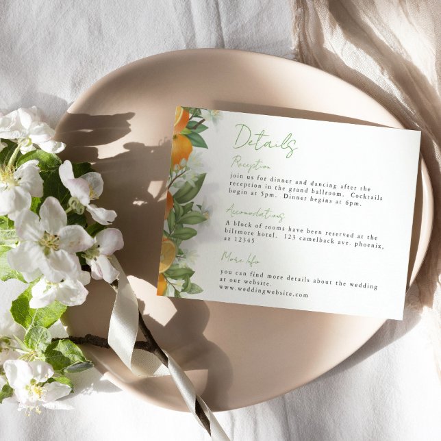 Mandarin Orange Watercolor Wedding Info Begleitkarte (Von Creator hochgeladen)