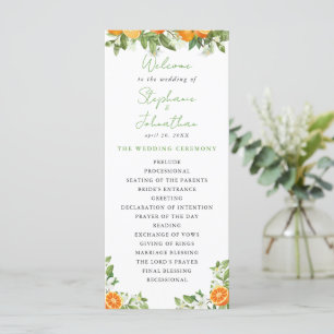 Mandarin Orange Watercolor Wedding Programme