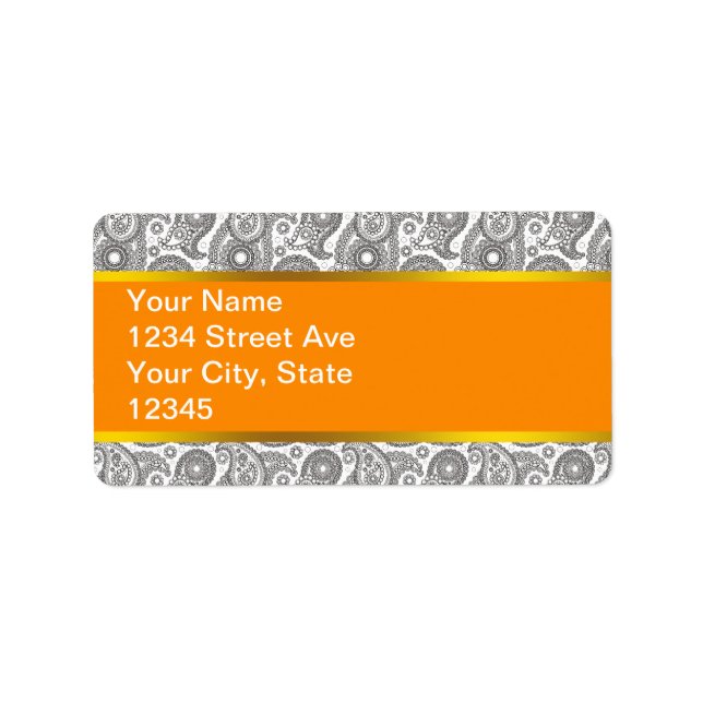 Mandarine Black Paisley Adressaufkleber (Vorne)