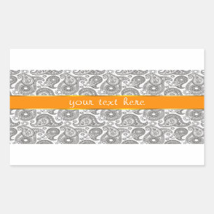 Mandarine Black Paisley Rechteckiger Aufkleber