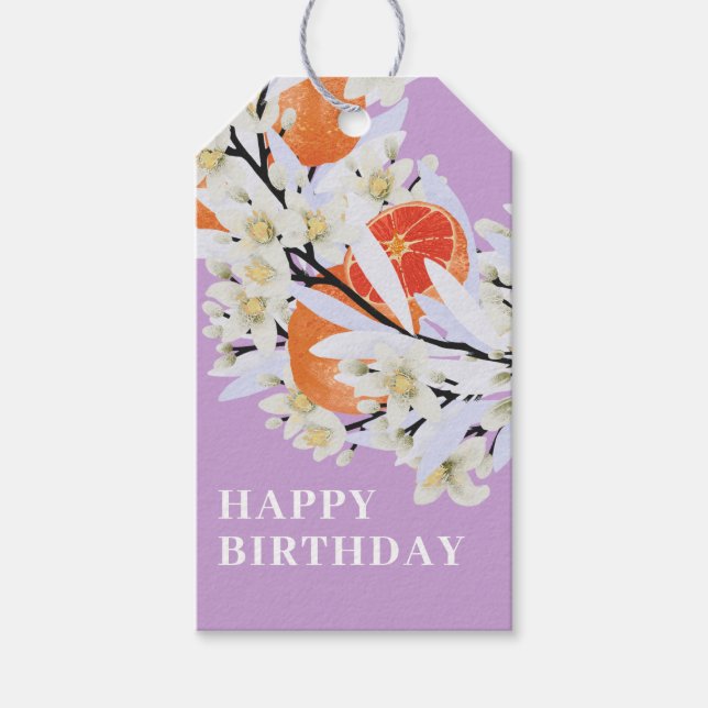 Mandarine Citrus Botanischer Kranz Bloral Geburtst Geschenkanhänger (Vorderseite)