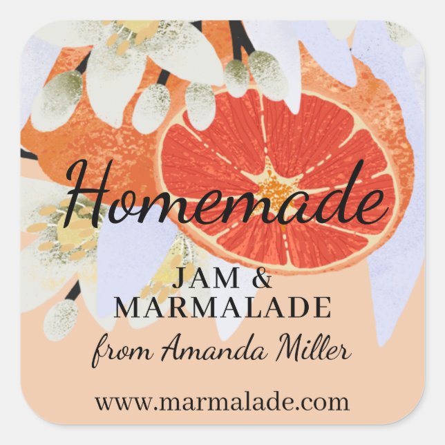 Mandarine Citrus Homemade Business Botanisch Quadratischer Aufkleber (Vorderseite)