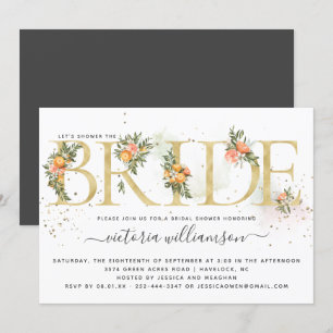 Mandarine Citrus und Gold Floral Brautparty Einladung