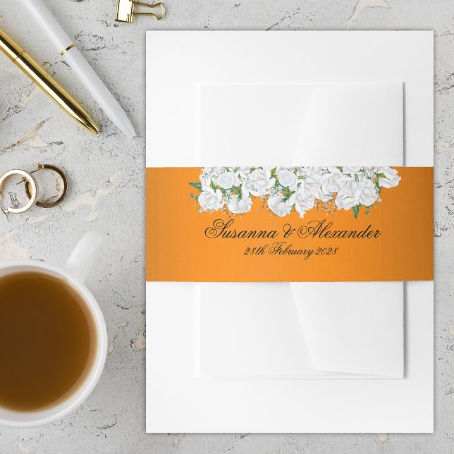 Mandarine Elegance Botanische Hochzeit Einladungsbanderole (Von Creator hochgeladen)
