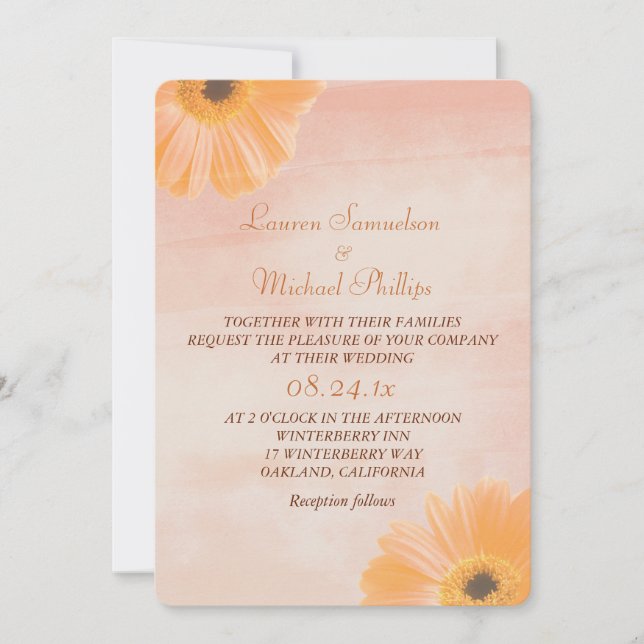 Mandarine Floral Watercolor Hochzeit Einladung (Vorderseite)