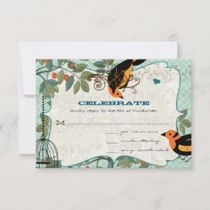 Mandarine Gelb und Schwarz Art Deco Inspiriert Vög RSVP Karte