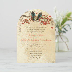 Mandarine Herbstlaub Vintag Bird Wedding Einladung