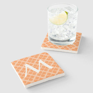 Mandarine marokkanischer Damast mit Monogram Steinuntersetzer
