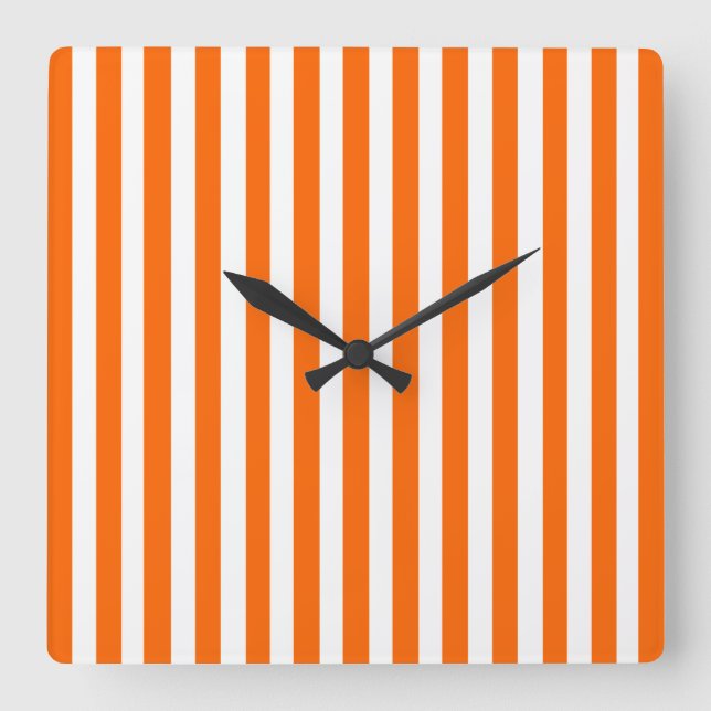 Mandarine Moderne Streifen Quadratische Wanduhr (Vorderseite)