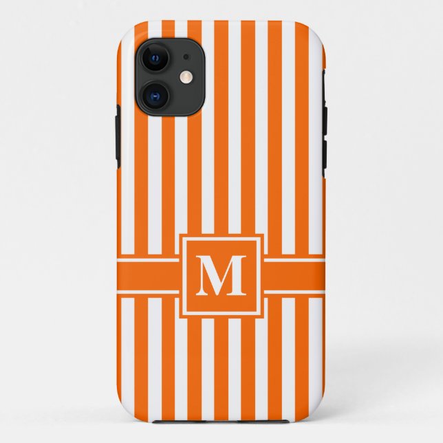 Mandarine Moderner Streifen mit Monogramm Case-Mate iPhone Hülle (Rückseite)