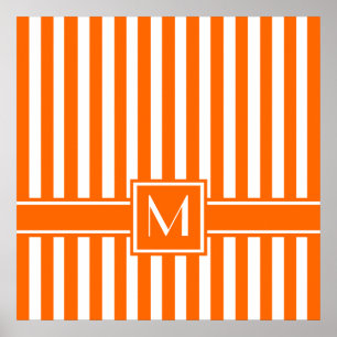 Mandarine Moderner Streifen mit Monogramm Poster