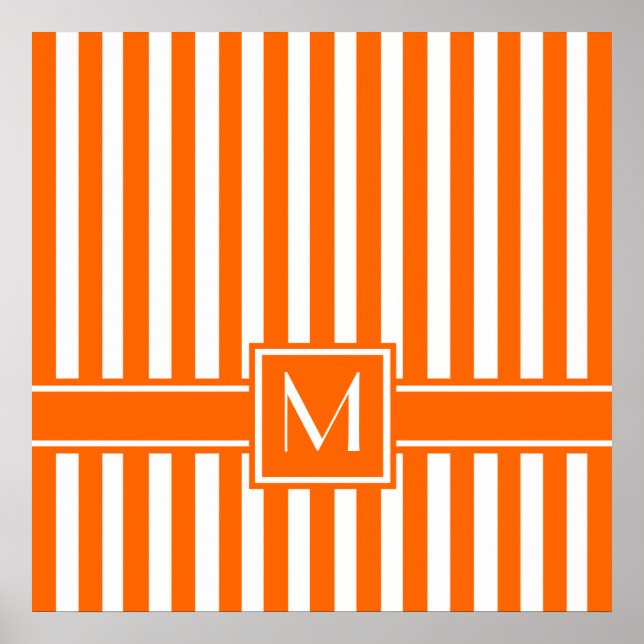 Mandarine Moderner Streifen mit Monogramm Poster (Vorne)