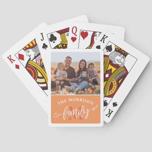 Mandarine Monogram Brush Script Family Foto Spielkarten (Rückseite)