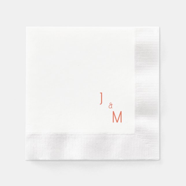 Mandarine Monogram Einfache weiße Hochzeit geprägt Serviette (Vorderseite)