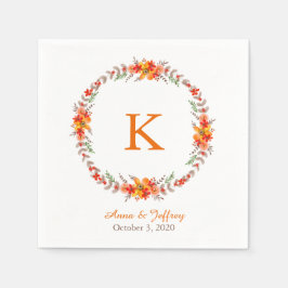 Mandarine Orange Floral Wreath Monogram Wedding Serviette