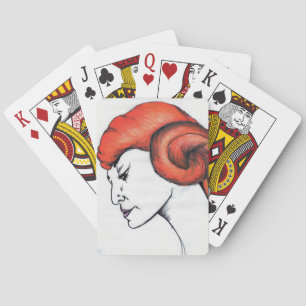 Mandarine Orange Haar Frauen Portrait Pop Kunst, D Spielkarten