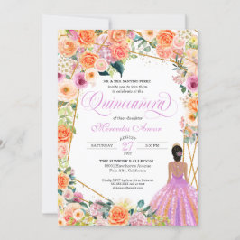 Mandarine Orange Peach Blush Rose Quinceanera Inv. Einladung