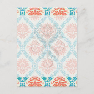 Mandarine Orange und Aqua-Blau verzierte Damast Postkarte
