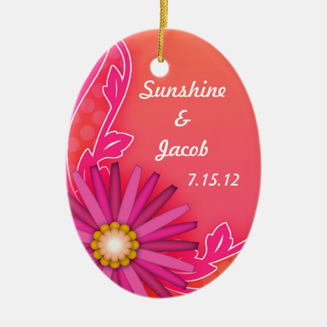 Mandarine Orange und Rosa Sommerhochzeit Keramikornament (Vorne)