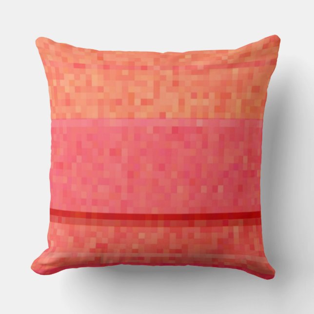 Mandarine orangefarbene und rosa Pixelblöcke Kissen (Vorderseite)