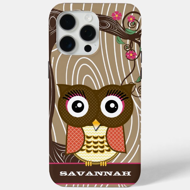 Mandarine Owl Wood Grain Tree Zig Zag Auswahl Farb Case-Mate iPhone Hülle (Rückseite)