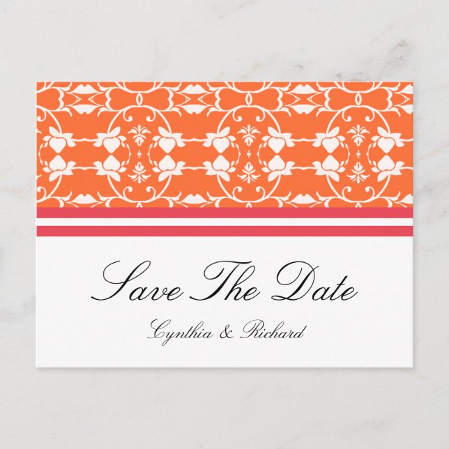 Mandarine Raspberry Orange Save the Date Postkarte (Vorderseite)