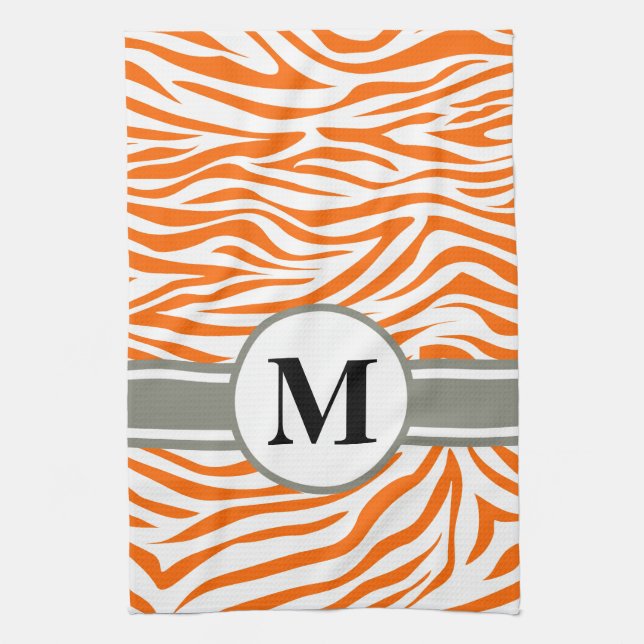 Mandarine Safari Zebra mit Monogramm Geschirrtuch (Vertikal)