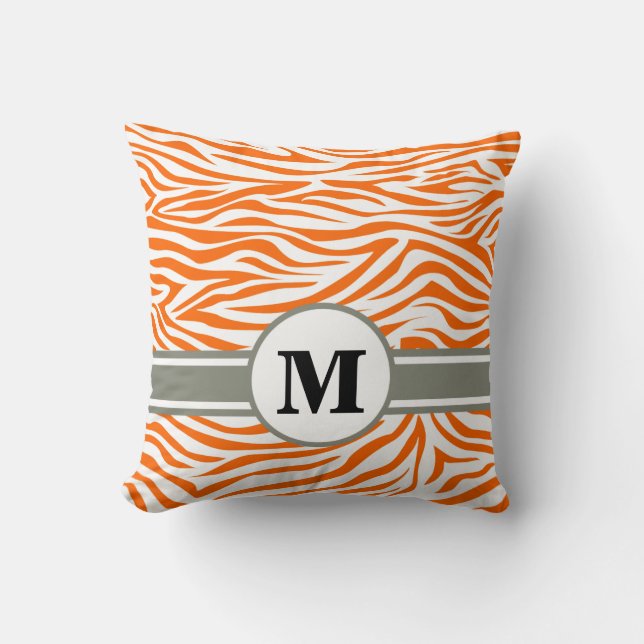 Mandarine Safari Zebra mit Monogramm Kissen (Vorderseite)