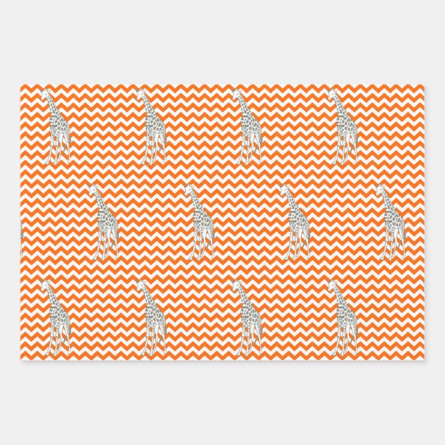 Mandarine Safari Zickzack mit Pop Art Giraffe Geschenkpapier Set (Vorderseite)