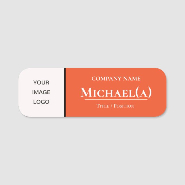 Mandarine Tango Orange & White Modern Company LOGO Namensschild (Vorderseite)