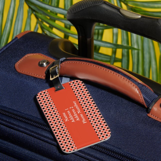 Mandarine Tango und Black Polka Dot Gepäckanhänger (Vorderseite Insitu 1)