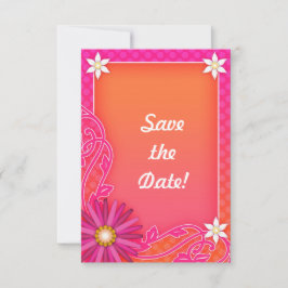 Mandarine und rosa Blumenzehen speichern das Datum Save The Date