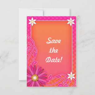 Mandarine und rosa Blumenzehen speichern das Datum Save The Date