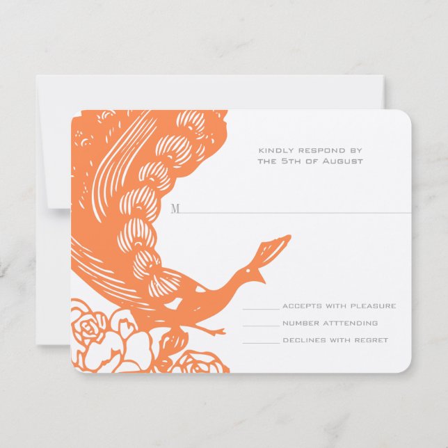 Mandarine Vintag Moderne Pfauenhochzeit RSVP (Rückseite)