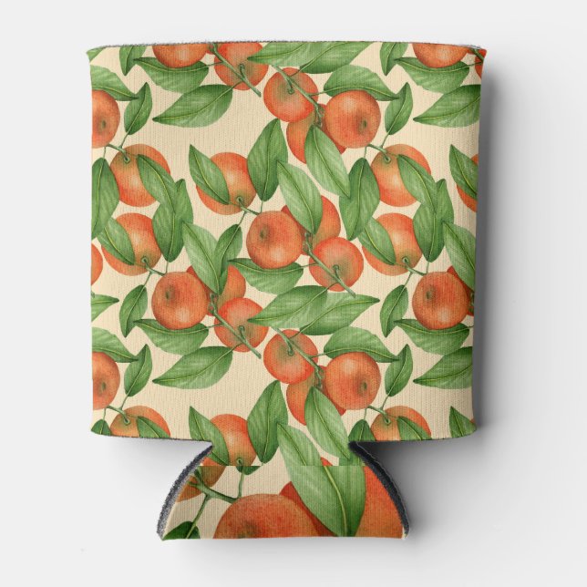 Mandarine Wasserfarbe, nahtlose Fruchtmuster. Dosenkühler (Vorderseite)