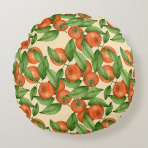 Mandarine Wasserfarbe, nahtlose Fruchtmuster. Rundes Kissen