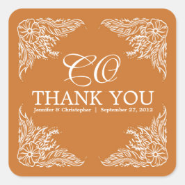 Mandarine & White Wedding Danke Monogram Quadratischer Aufkleber