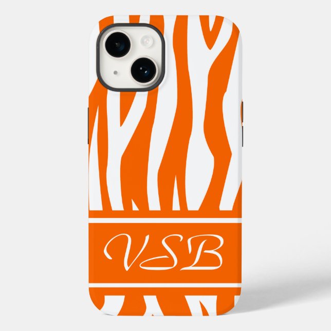 Mandarine Zebra Print mit Monogramm Case-Mate iPhone Hülle (Rückseite)