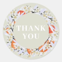 Mandarine Zitrusfrüchte blühende Branchen Wreath F Runder Aufkleber