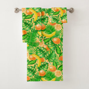 Mandarinen, Bananen und tropische Blätter Badhandtuch Set