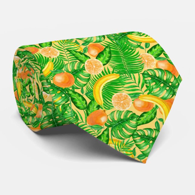 Mandarinen, Bananen und tropische Blätter Krawatte (Gerollt)