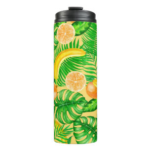 Mandarinen, Bananen und tropische Blätter Thermosbecher