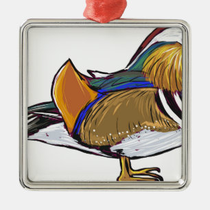 Mandarinen-Enten-Skizze Ornament Aus Metall