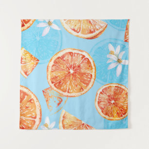 Mandarinen Wasserfarbe: Blue Luxurious Stoff Wandteppich