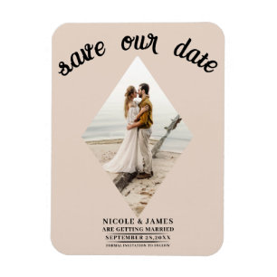 Mandel-Bisque-Diamant-Foto-Hochzeit-Einladung zum Magnet