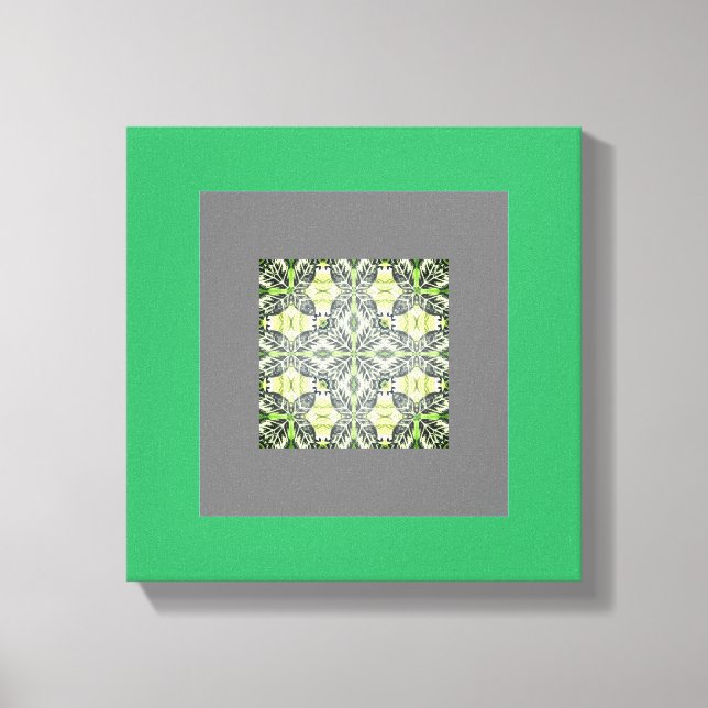 Mandela Abstrakt Original grün und grau Wandkunst Leinwanddruck (Vorderseite)