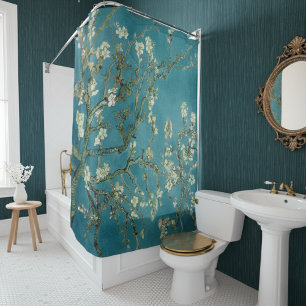 Mandelblüten Floral Boho Blau Klassische Kunst Duschvorhang