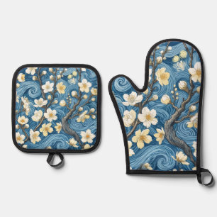 Mandelblüten im Stil von Van Gogh Ofenhandschuh & Topflappen-Set