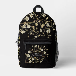 Mandelblüten Monogramm floral schwarz Bedruckter Rucksack